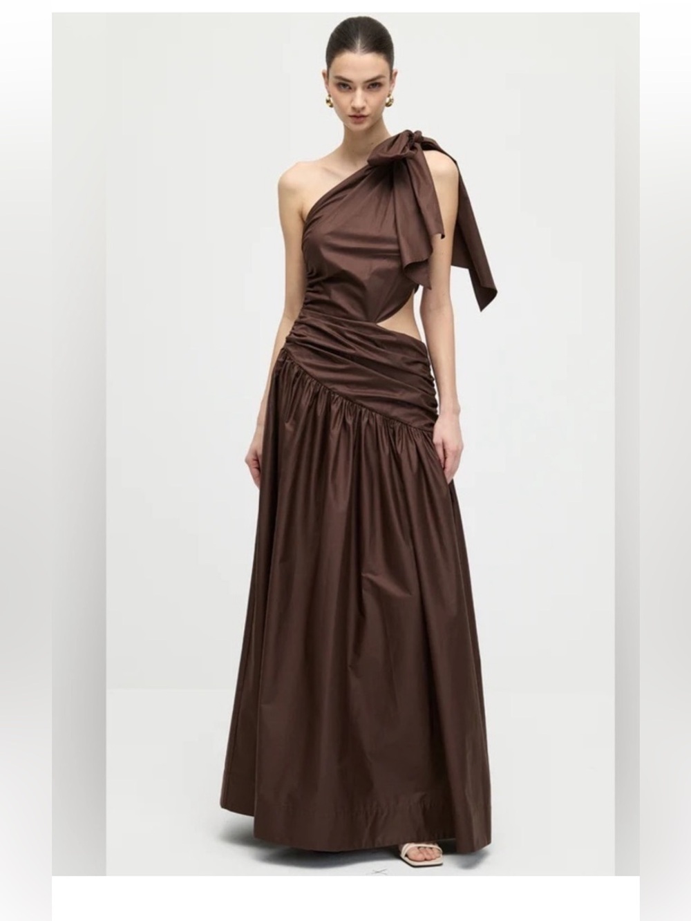 NWT Banana Republic Stretch-Cotton Poplin One-Shoulder Drop-Waist Maxi Dress 8 P